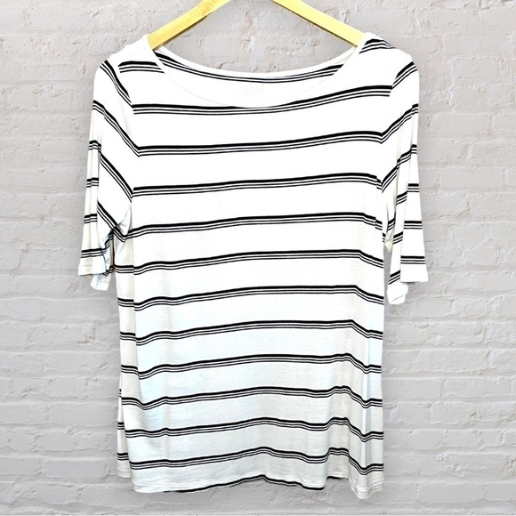 APT 9 Black and White Stripe Scoop Neck, 3/4 Length Sleeve Top, Size Large - Picture 2 of 5